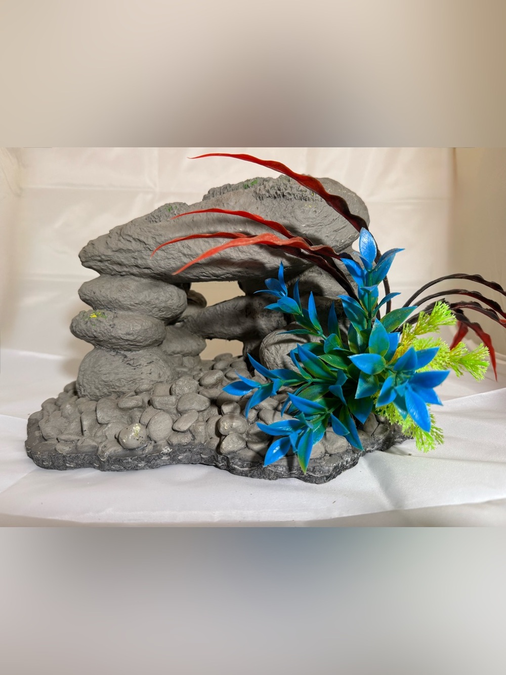 Home Accents Faux Floral Aquarium Rock Accent with Blue & Red Foliage